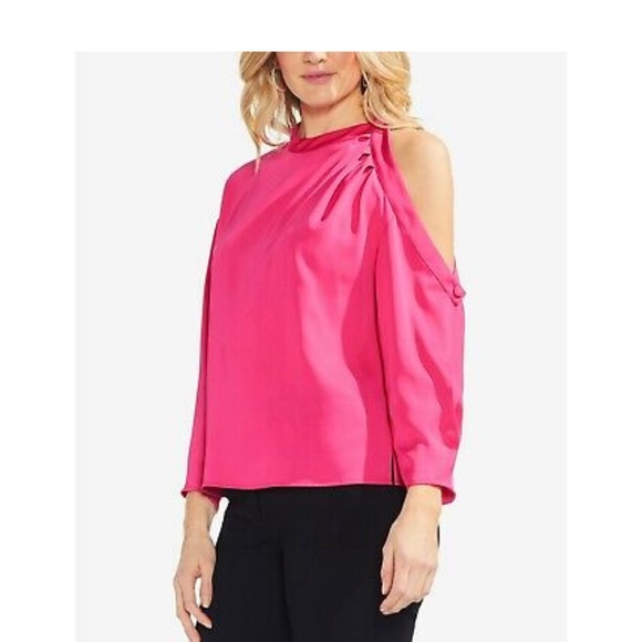 Vince Camuto Pink Flame Top Sz M One Cold Shoulder Cut-Out 3/4 Length Sleeves - Picture 1 of 10